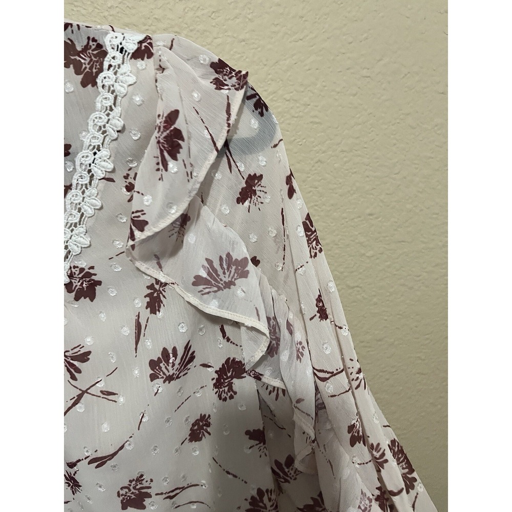 Skies Are Blue Floral Dot Ruffle Sleeve Blouse Cream Pink Small - Picture 4 of 10